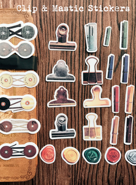 复古日系百搭仓敷风 tn素材 夹子封泥 硫酸纸不干胶装饰贴纸 25枚