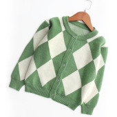 儿童格子毛衣外套羊毛保暖时髦洋气男女童针织开衫 2025新款 秋冬装