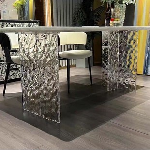 透明石头纹亚克力桌脚悬浮型桌角桌腿餐桌书桌岩板大板水波纹桌腿