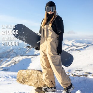 男女滑雪裤连体背带裤专业单板双板雪裤黑色加棉防风防水2024新款