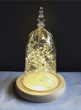 包邮小王子美女与野兽玫瑰花永生花印花玻璃防尘罩创意送女友摆件