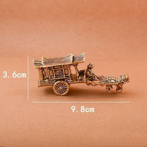 覆古黄铜车载彷古马车迷你马拉车模型盆景假山鱼缸微景观装饰摆件