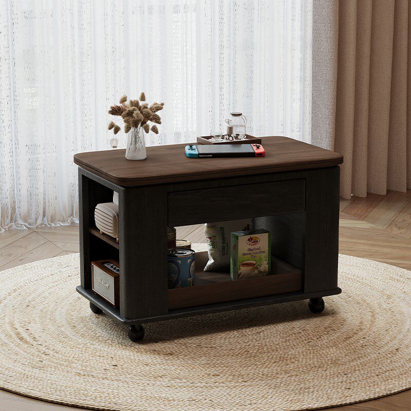 移动茶几实木小推车客厅多功能小户型边几茶桌复古中古风储物角几