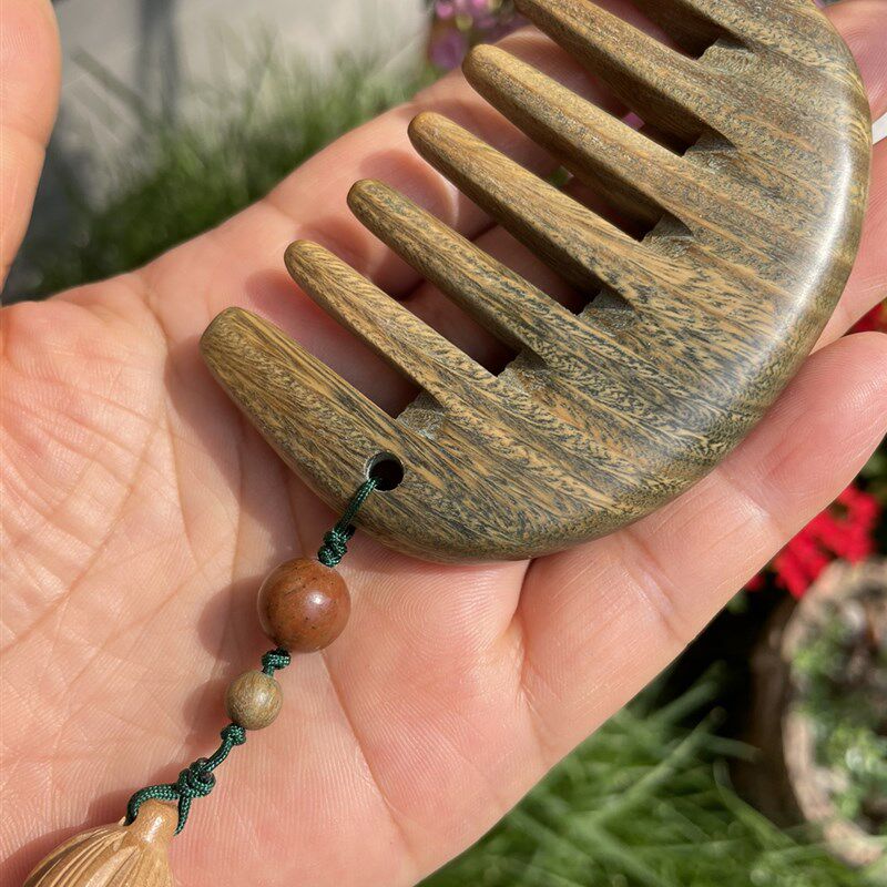 按摩梳绿檀木头部经络梳子头部按摩一体原木无漆清香自然