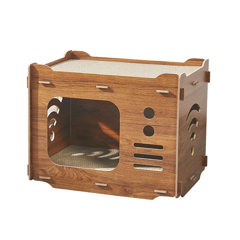 木质猫窝四季通用猫房子半封闭式猫抓板猫窝一体室内家用猫咪用品