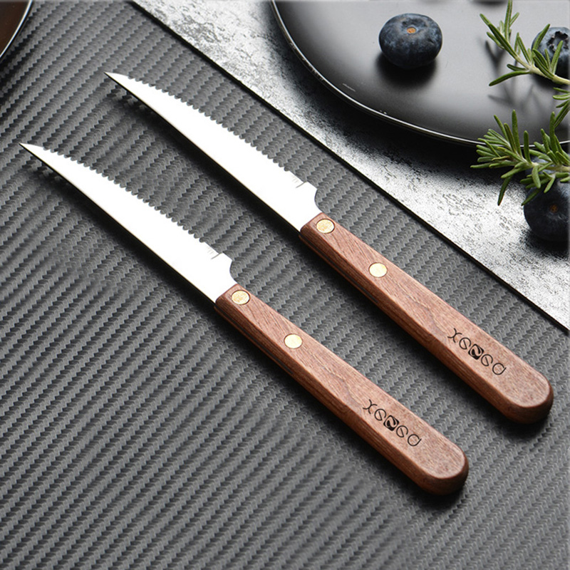 实木手柄刀叉套装圆勺子304不锈钢牛排刀叉勺三件套西餐厅餐具