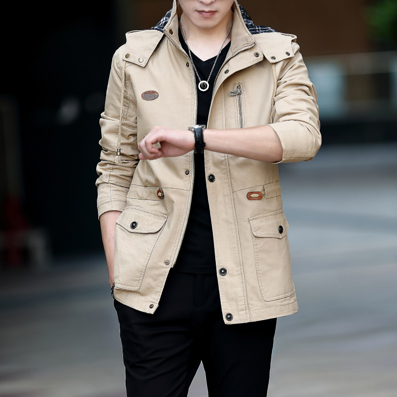 连帽风衣中长款男士外套2025年秋冬季新款潮流休闲帅气夹克大码潮