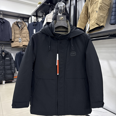 H家户外风连帽中长款羽绒服