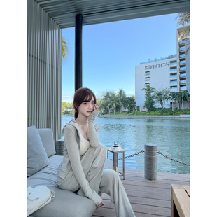 吊带裤 若语定制 休闲风开衫 95舒适棉防晒套装 子三件套 条纹天菜组