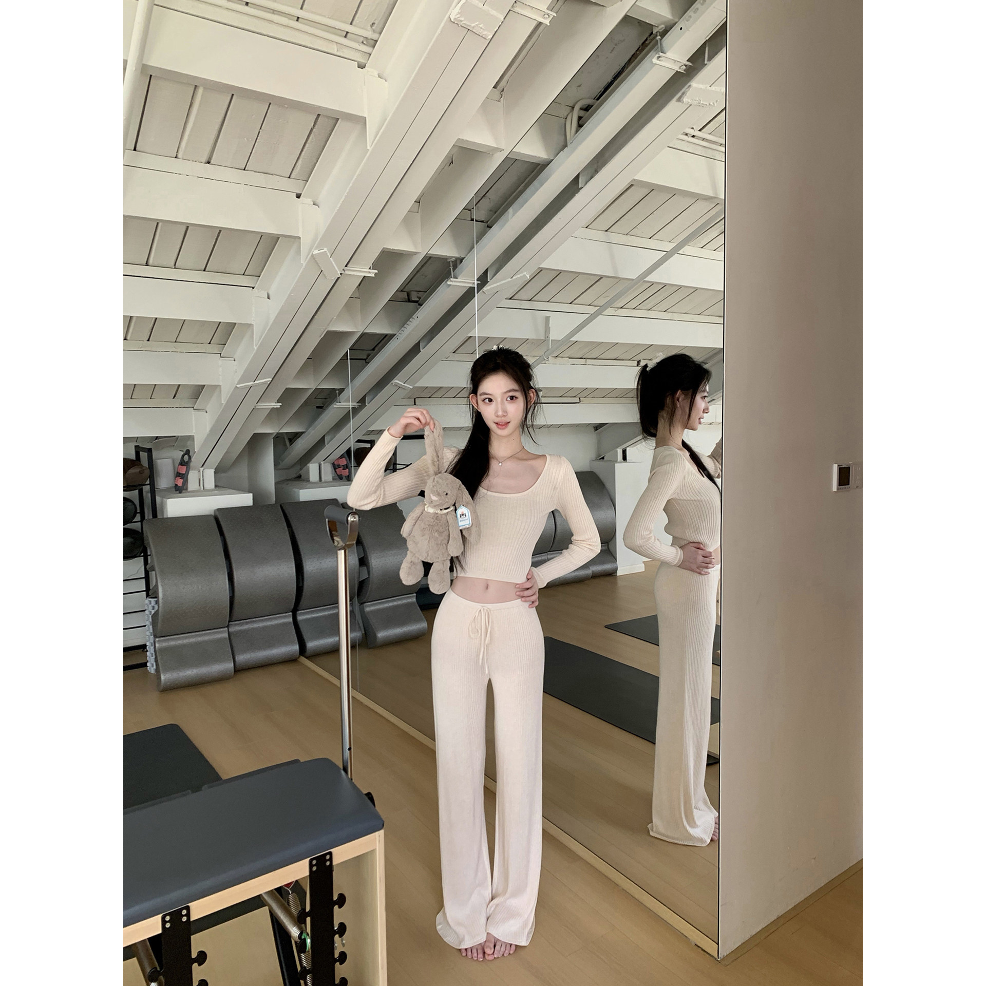 若语定制 慵懒日常 sana私服u领上衣裤子套装纯欲气质休闲名媛套