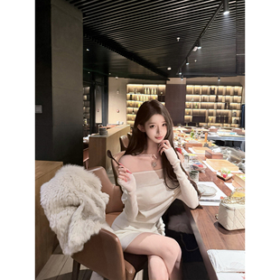 若语定制 娇娇韩女 斜肩微透宽松连衣裙纯欲气质性感包臀裙生日裙