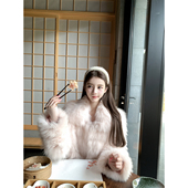 若语定制 千层小奶狐 100狐狸毛车条翻领贵气皮草外套气质名媛