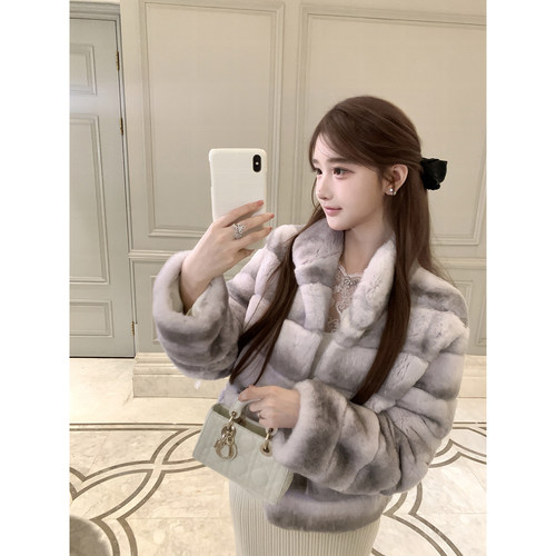 【若语11/1020:00新品9.5折】韩女千金100獭兔毛领冰激淋皮草外套