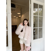 若语定制 暮雪千层 V领撞色狐狸毛皮草外套高级感名媛贵气千金风