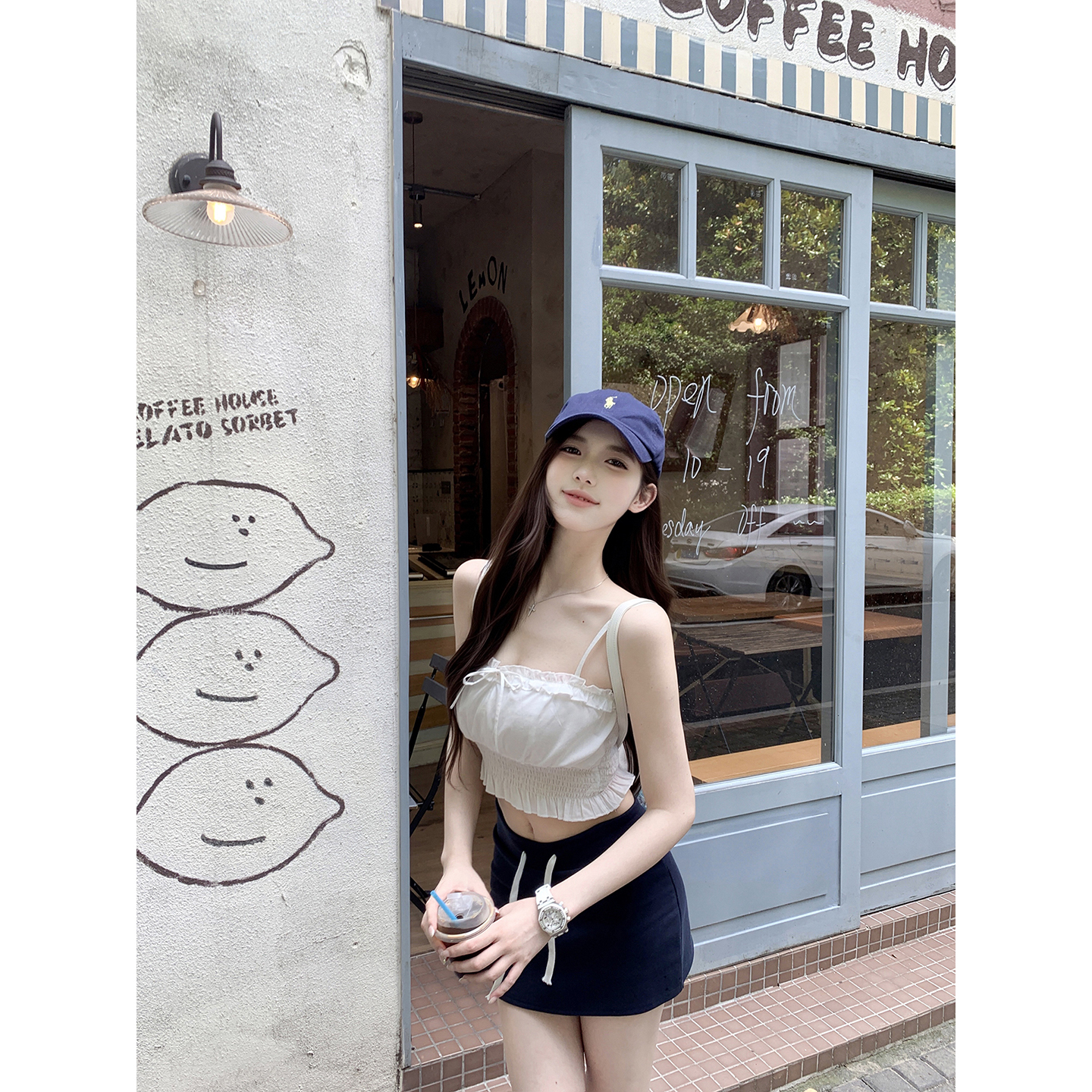 若语定制 淡颜系 100天丝木耳边拼接吊带上衣纯欲小吊带夏季新款