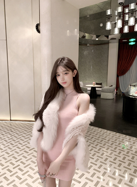 若语定制 娇娇女友 半高领挖肩坑条显瘦连衣裙纯欲气质包臀打底裙