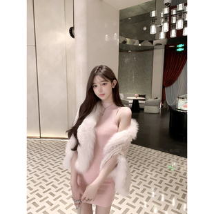 若语定制 半高领挖肩坑条显瘦连衣裙纯欲气质包臀打底裙 娇娇女友