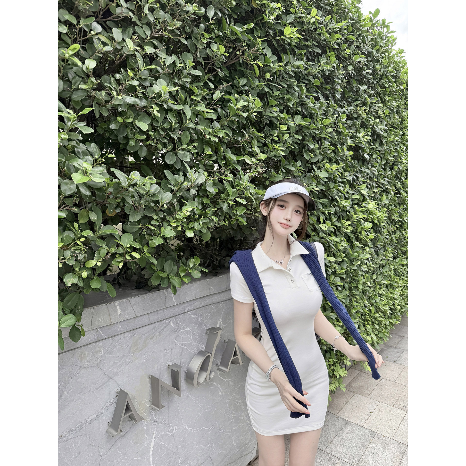 若语定制 美女日常 polo领亲肤棉针织连衣裙纯欲气质性感显瘦裙子