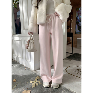 女冬季 若语定制 高腰气质休闲长裤 500g加绒运动裤 加绒加厚松弛裤