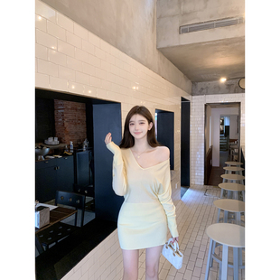 若语定制 恋恋不忘 100天丝微透V领包臀连衣裙纯欲性感气质针织裙