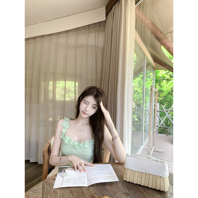 若语定制 仲夏花园 立体花朵针织上衣纯欲气质性感吊带背心高级感
