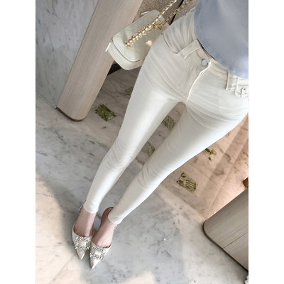 若语定制 韩漫美腿修炼 97棉微弹牛仔小脚裤高腰气质休闲裤显腿长