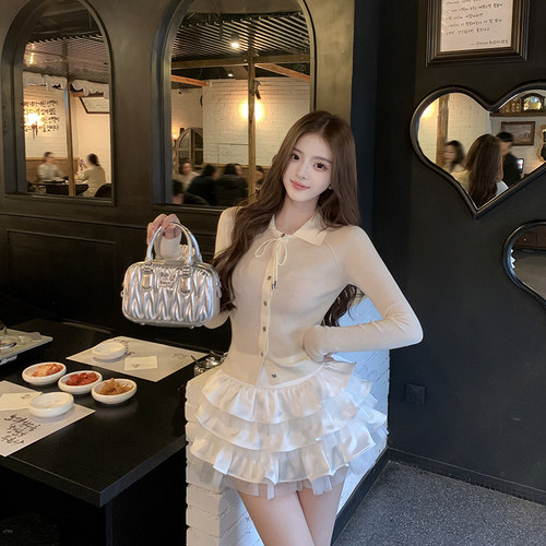 若语定制 氧气少女翻领金属扣系带微透上衣纯欲时尚百搭显瘦开衫