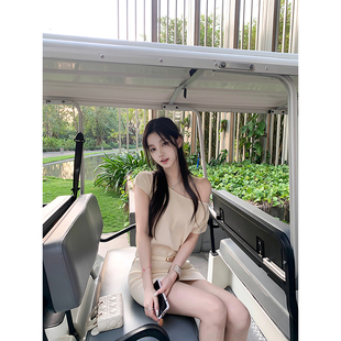 若语定制 短裙 素颜女主2.0斜边针织连衣裙送皮带纯欲性感时尚 夏季