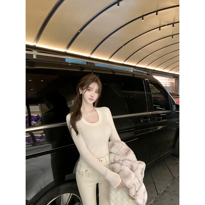 若语定制 封神打底王 100绵羊毛U领细针针织衫纯欲修身显瘦上衣女