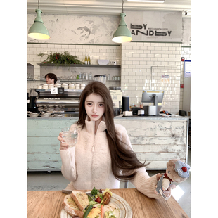 若语定制 a10小奶兔 针织拼接环保兔毛外套高级感气质仿皮草外套