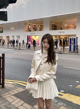 若语定制 清潭洞贵女lap*微闪夹克春季光泽感新款百搭翻领外套女