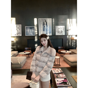 若语定制 D家龙猫兔兔100獭兔毛渐变定染皮草外套高级感名媛皮草