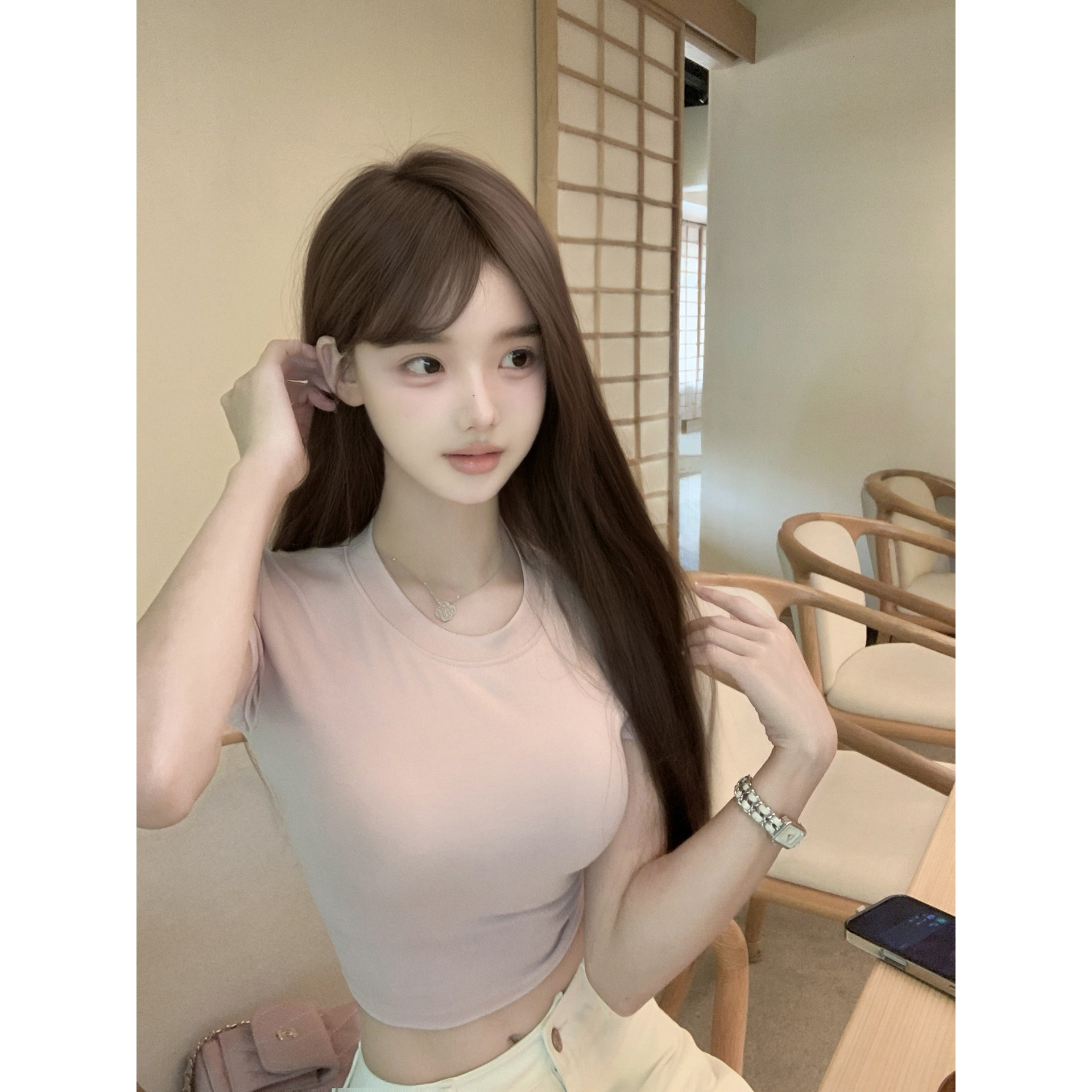 若语定制 随心穿 纯欲显瘦修身小短Tee 圆领高弹性感短袖T恤女夏