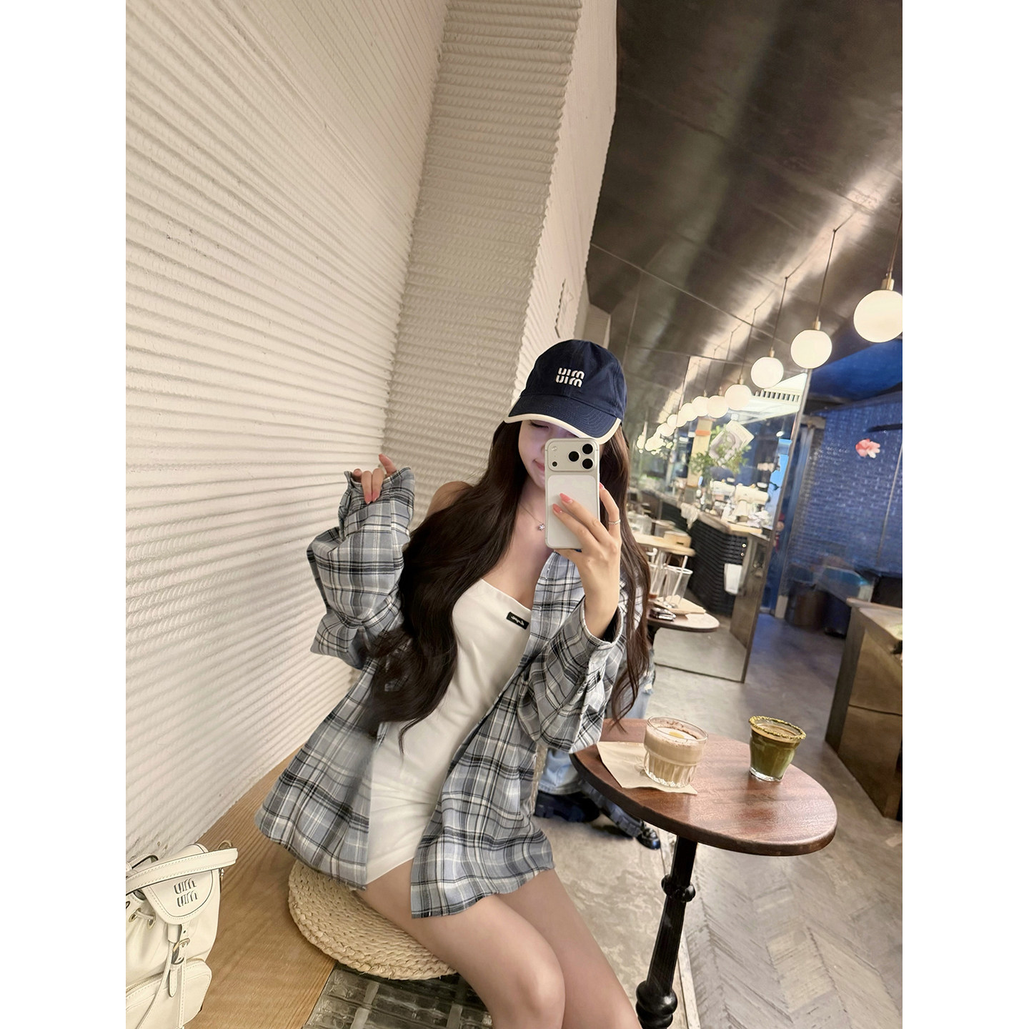 若语定制 慢节奏周末 灰蓝格微磨毛宽松衬衫外套早秋新款休闲上衣图片