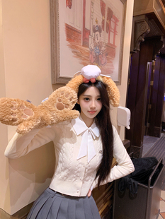 若语定制 霍普金斯学院 法式氛围感针织短开衫蝴蝶结领衬衫两件套