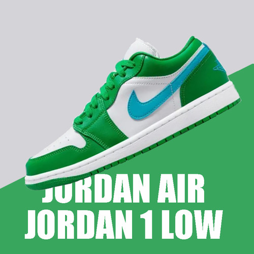 NIKE耐克JordanAJ1low 白绿蓝耐磨防滑女子低帮篮球鞋 DC0774-304
