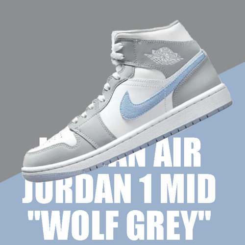 NIKE耐克Air Jordan 1Mid AJ1白灰蓝雾霾灰复古篮球鞋BQ6472-105
