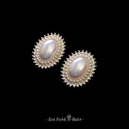 红口袋 法式复古轻奢珍珠耳环椭圆优雅高级S925银针耳钉写真饰品