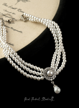 红口袋法式复古多层珍珠项链