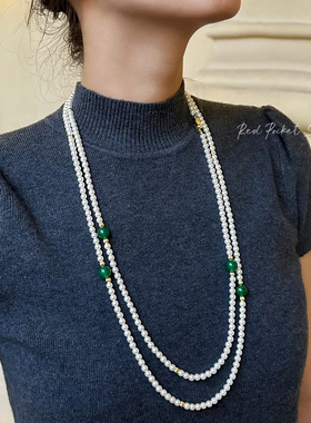 红口袋新中式复古珍珠长款项链