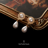 红口袋 复古vintage耳钉珍珠耳环耳夹法式 港风新娘耳饰气质小众女