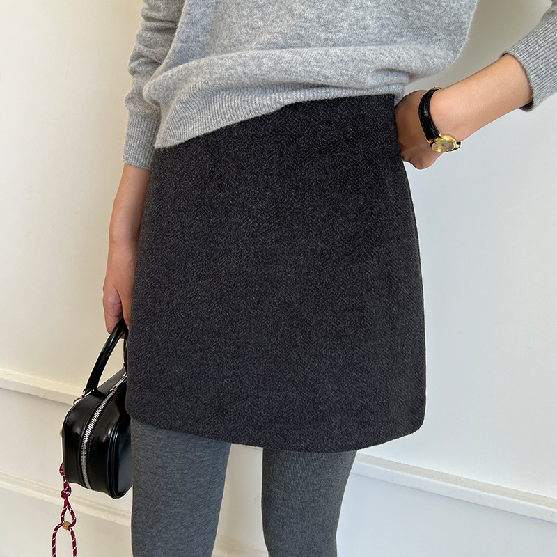 Allo Fu 2025新款高腰显瘦毛呢半身裙女冬韩版百搭A字裙加厚短裙