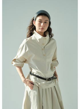 NEIHE内赫 2026新款设计感通勤风立领套头款风衣领时尚休闲衬衫女