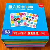 儿童磁力识字拼图3到6岁幼儿宝宝早教识字书幼儿园趣味认字平图幼小衔接看图识字益智玩具阶梯磁性拼图磁吸进阶玩具书早教卡
