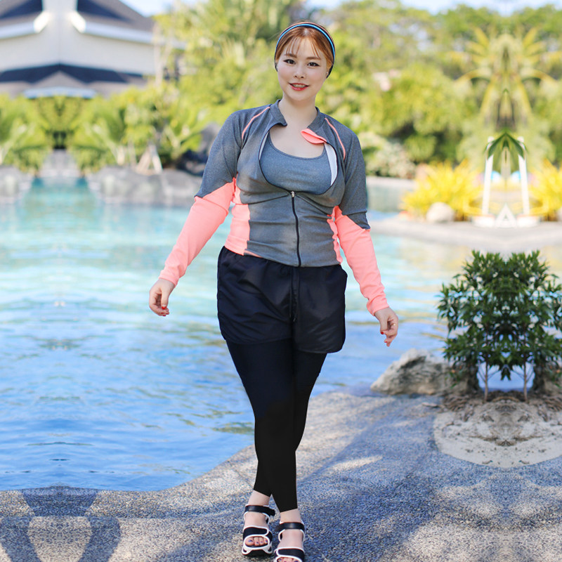 女平角分体加肥加大潜水服胖妹妹