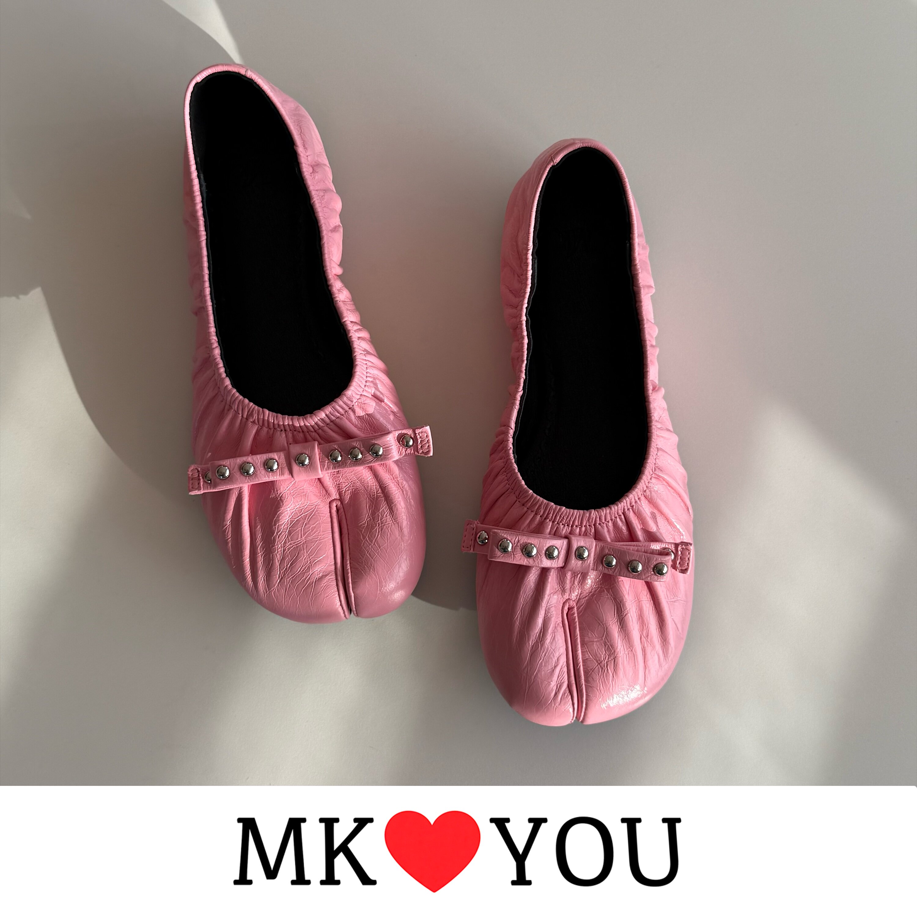 MUMKKO莓刻「皮皮钉」粉色 Punk Tabi 朋克风分趾女鞋油蜡皮牛皮
