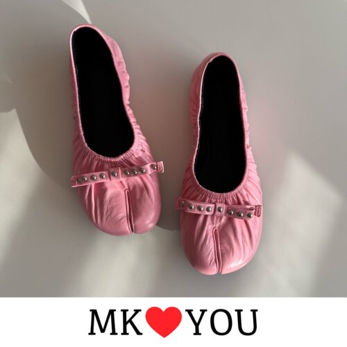 MUMKKO莓刻「皮皮钉」粉色 Punk Tabi 朋克风分趾女鞋油蜡皮牛皮