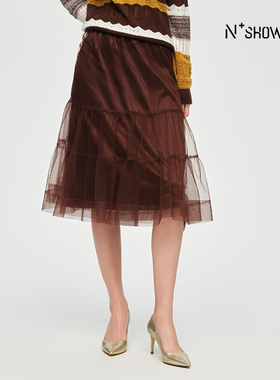 NOWSHOW朗香春季新品咖色蓬蓬纱裙241019