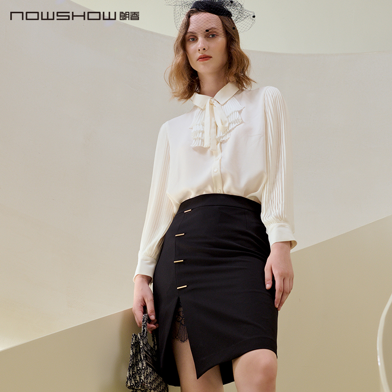 nowshow朗香时尚带领结白衬衫