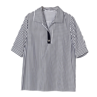 NOWSHOW朗香夏新品藏青色条纹衬衫92066